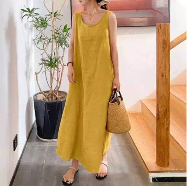 U-neck Sleeveless Linen Maxi Dress