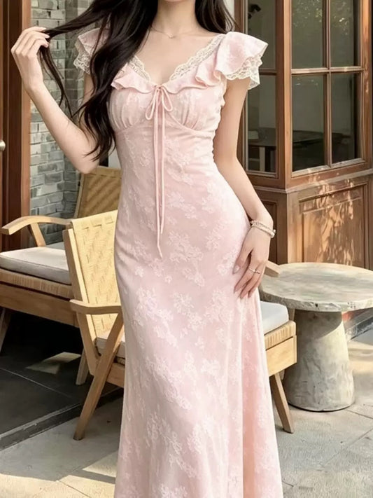 French V-neck Floral Midi Dress