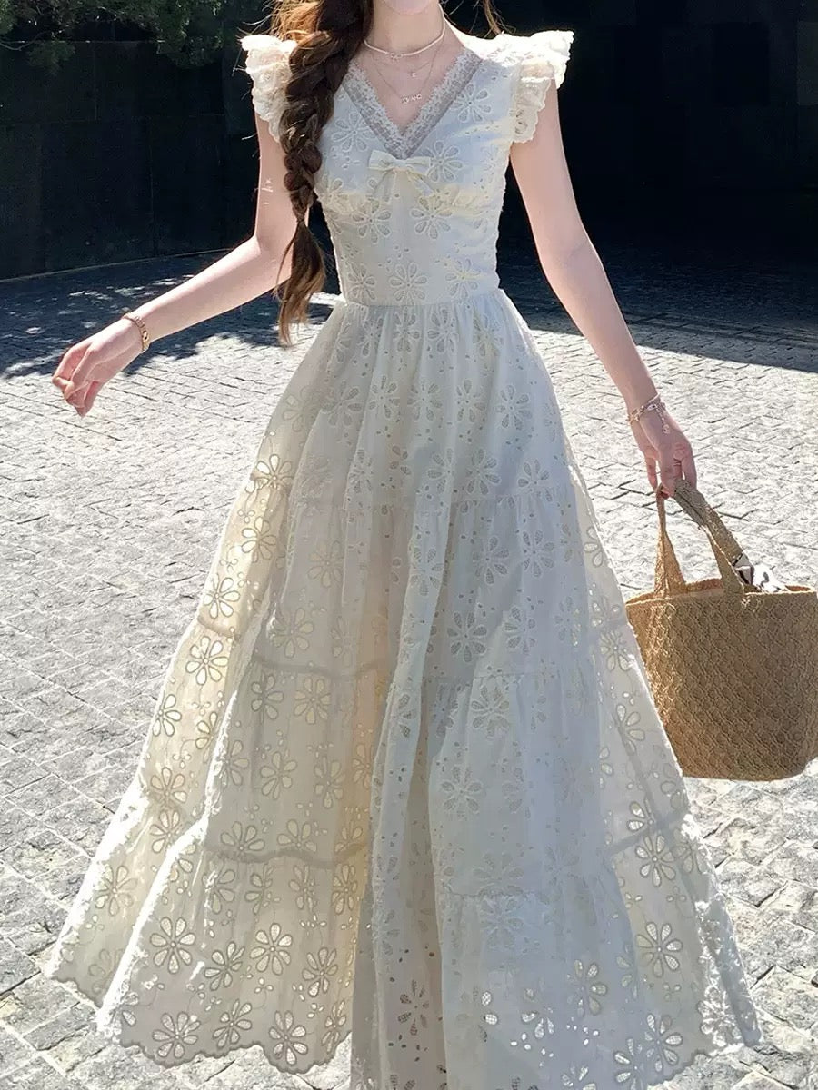 Roman Garden Hollow Maxi Dress with lace.