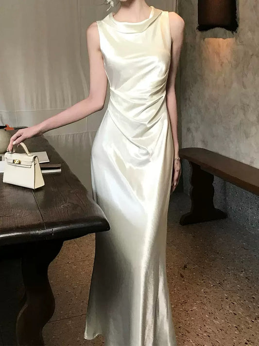 Luxury Cowl Neck Satin Mermaid Dress
