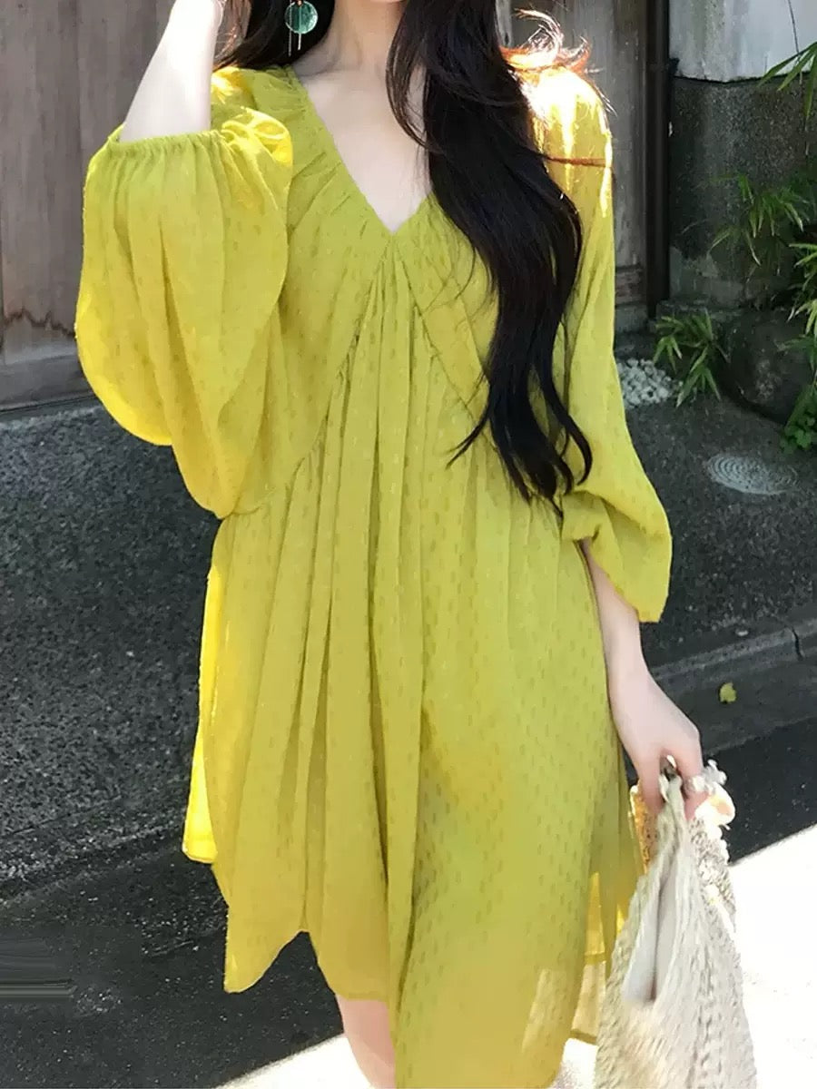 Mustard Green Polka Dot Vacation Dress