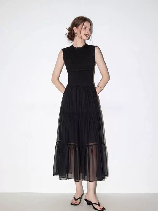 French‑style black tulle sleeveless dress
