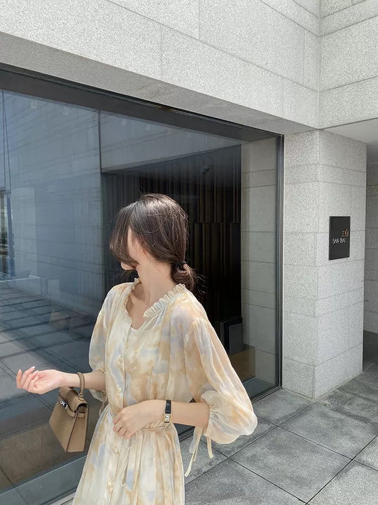 French‑style tie‑dye print dress