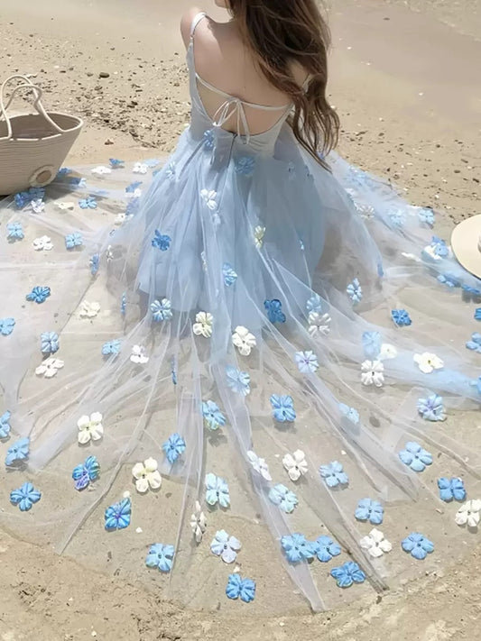 Sea Salt Mint Floral Tulle Slip Dress