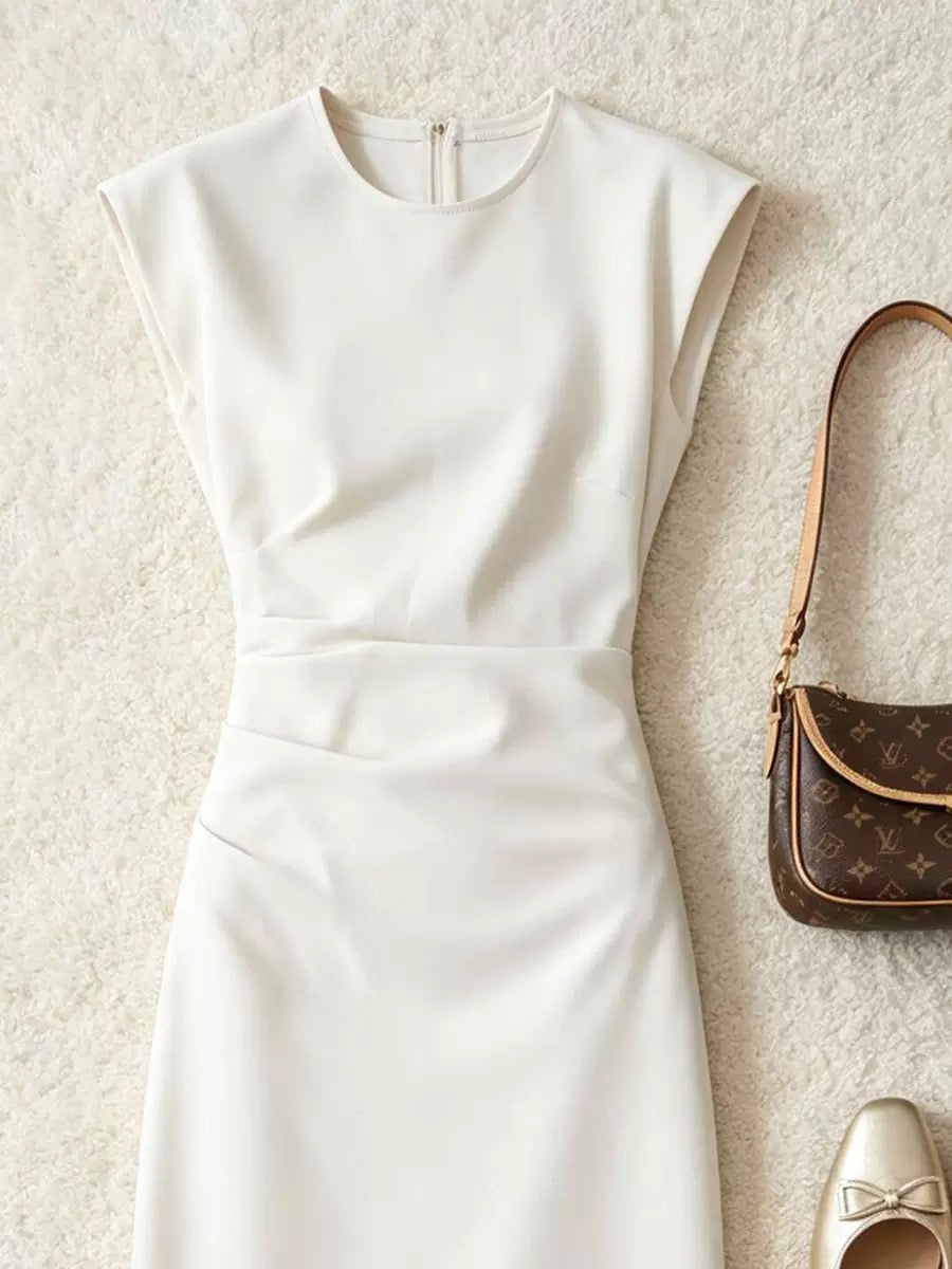Simple elegant sleeveless off‑white dress