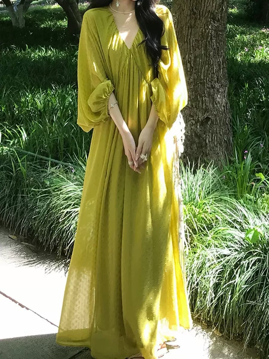 Mustard Green Polka Dot Vacation Dress