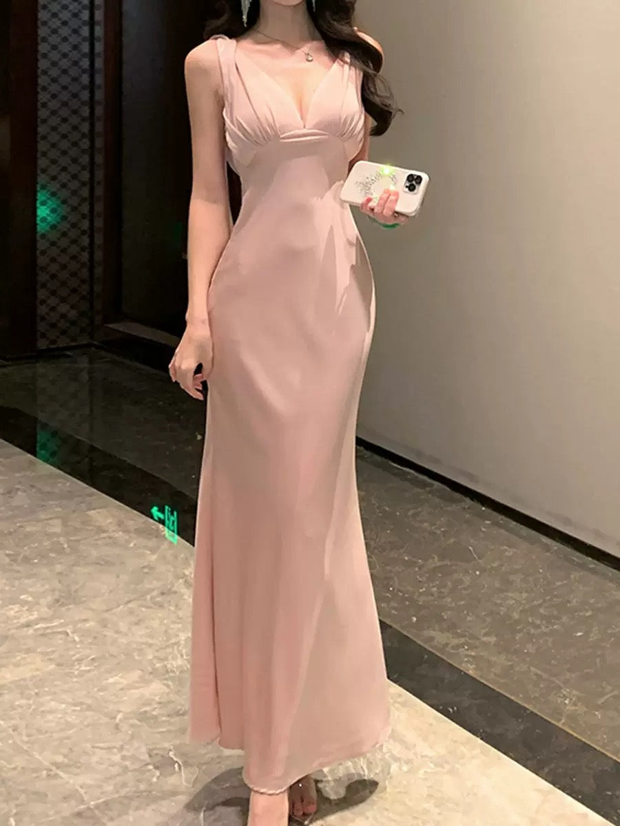 Pink Satin Mermaid Maxi Dress