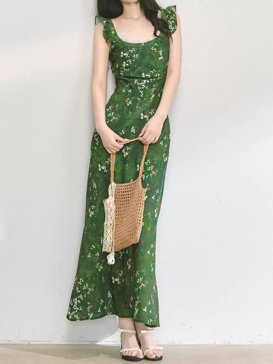 Romantic Escape "Monet 2.0" dark green floral dress