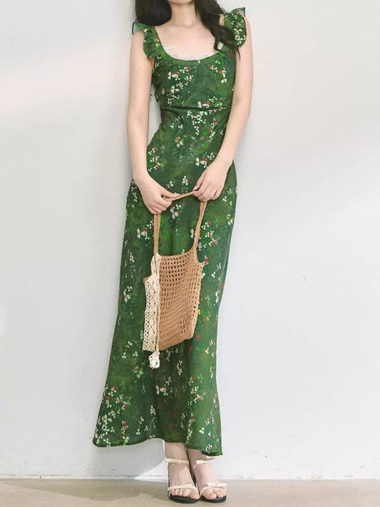 Romantic Escape "Monet 2.0" dark green floral dress