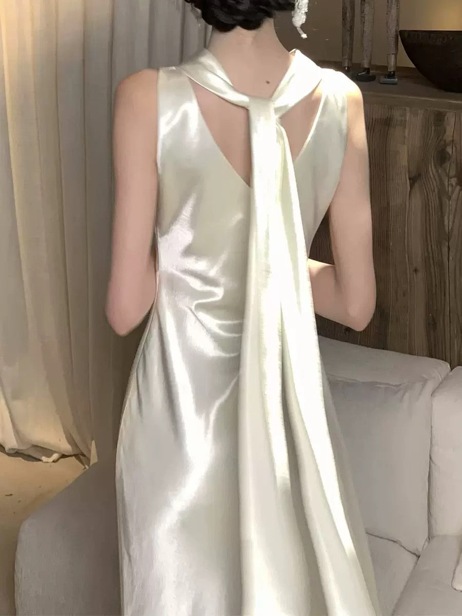 Luxury Cowl Neck Satin Mermaid Dress