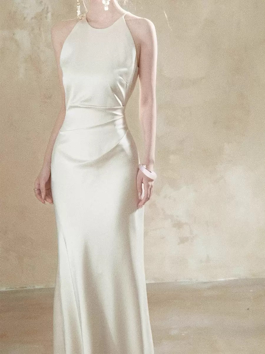 Luxury satin halter maxi dress