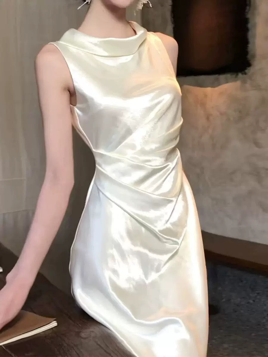 Luxury Cowl Neck Satin Mermaid Dress