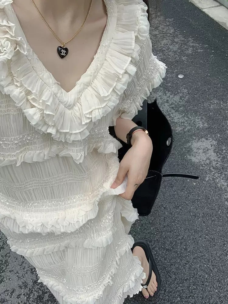 ✨French‑style Ruffled Cake Dress