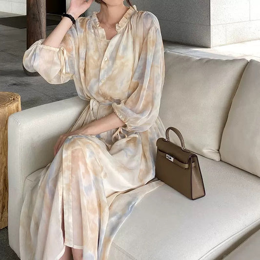 French‑style tie‑dye print dress