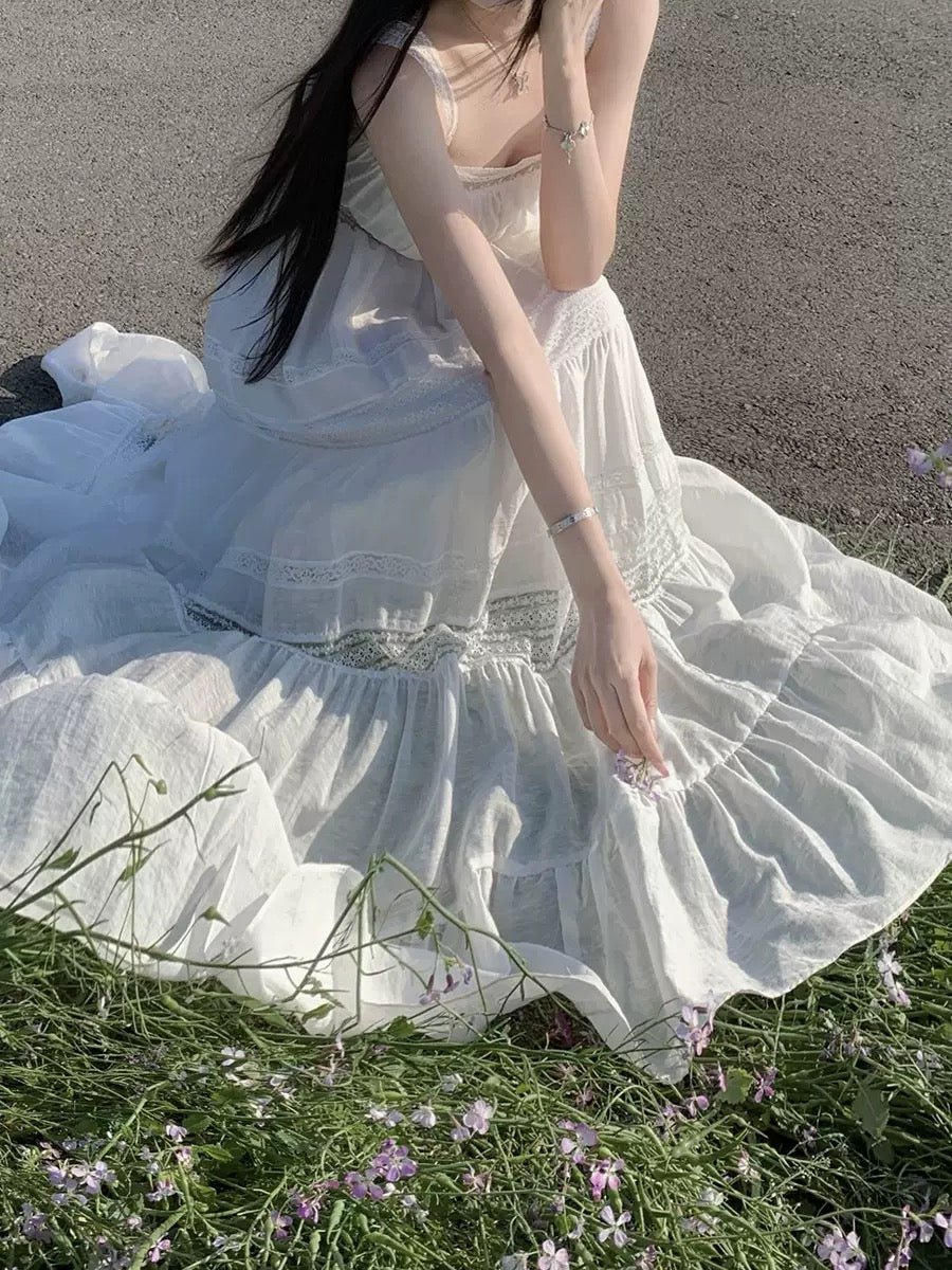 Square neck camisole white maxi dress