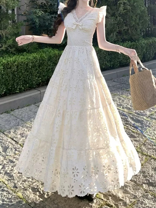 Roman Garden Hollow Maxi Dress with lace.