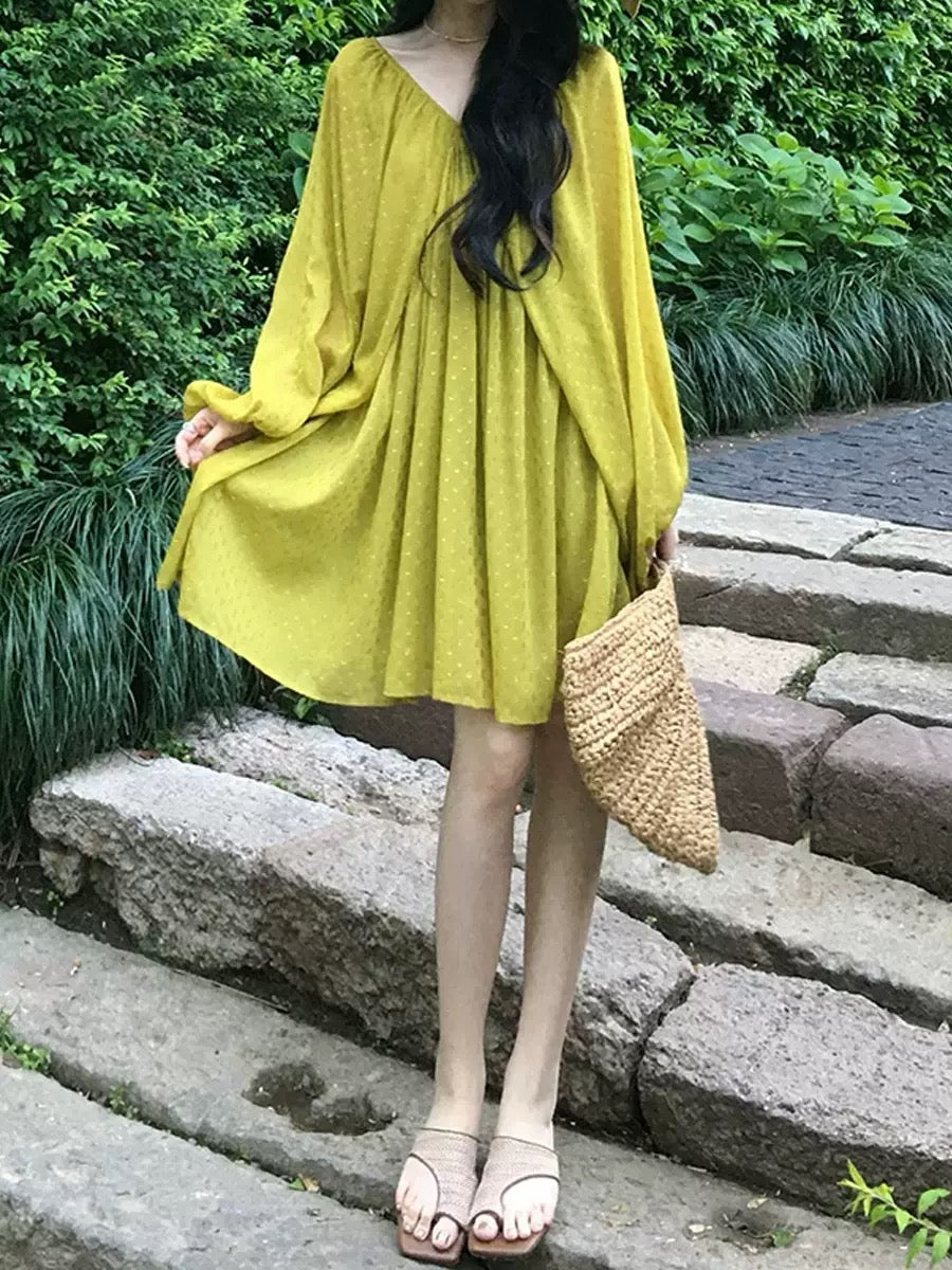 Mustard Green Polka Dot Vacation Dress