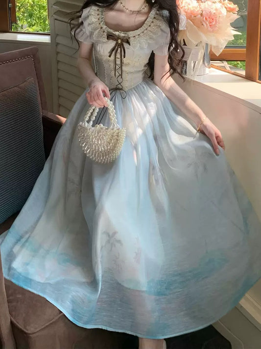 Orange Sea Vintage Oil Painting Dress
