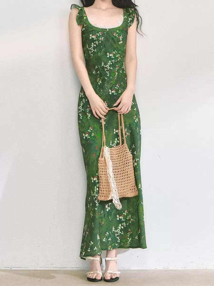 Romantic Escape "Monet 2.0" dark green floral dress