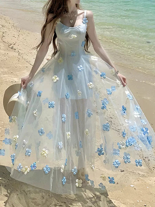 Sea Salt Mint Floral Tulle Slip Dress