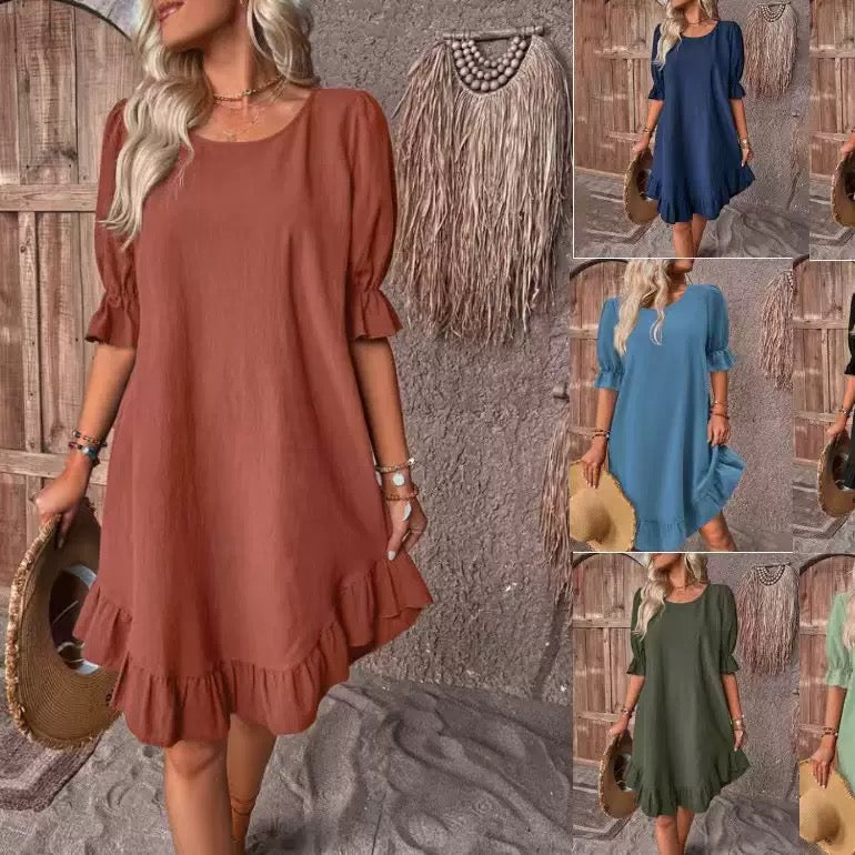 Vintage Round Neck Linen Dress