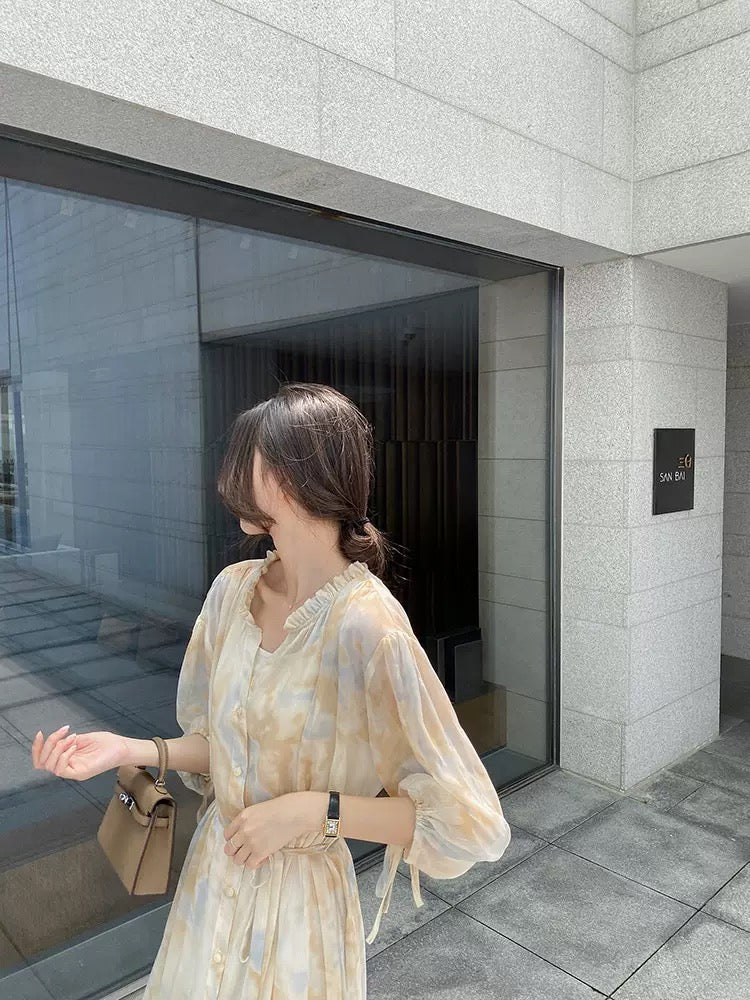 French‑style tie‑dye print dress