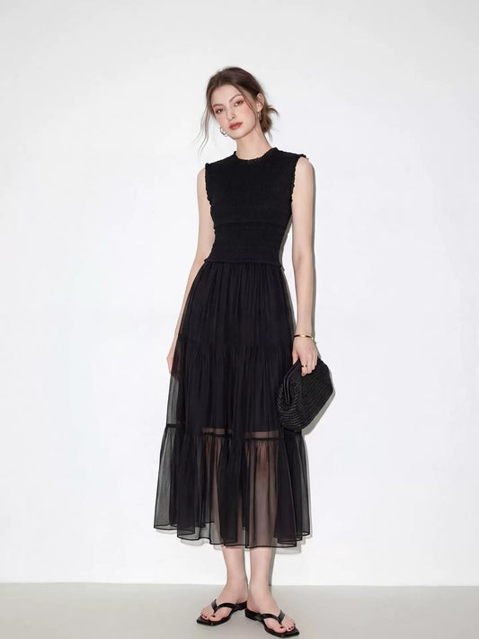 French‑style black tulle sleeveless dress