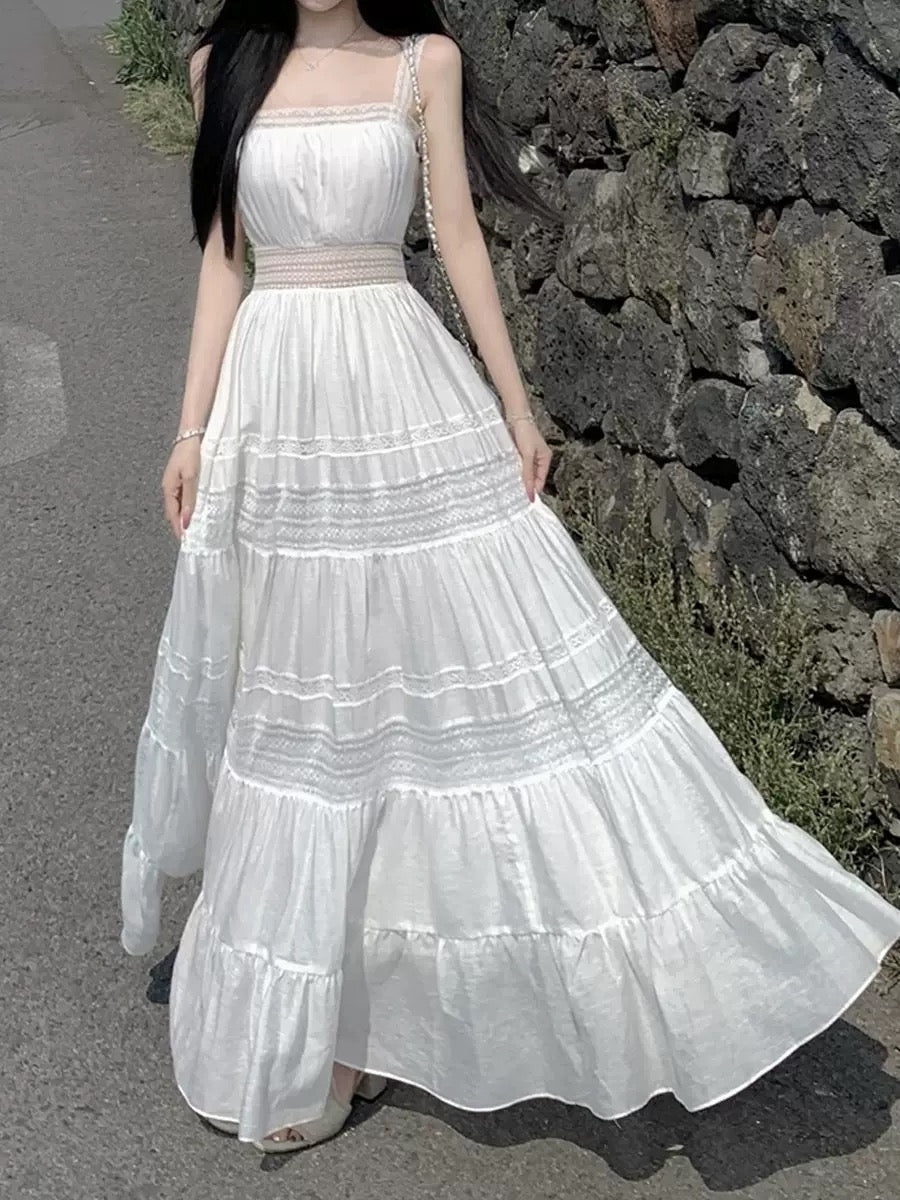 Square neck camisole white maxi dress
