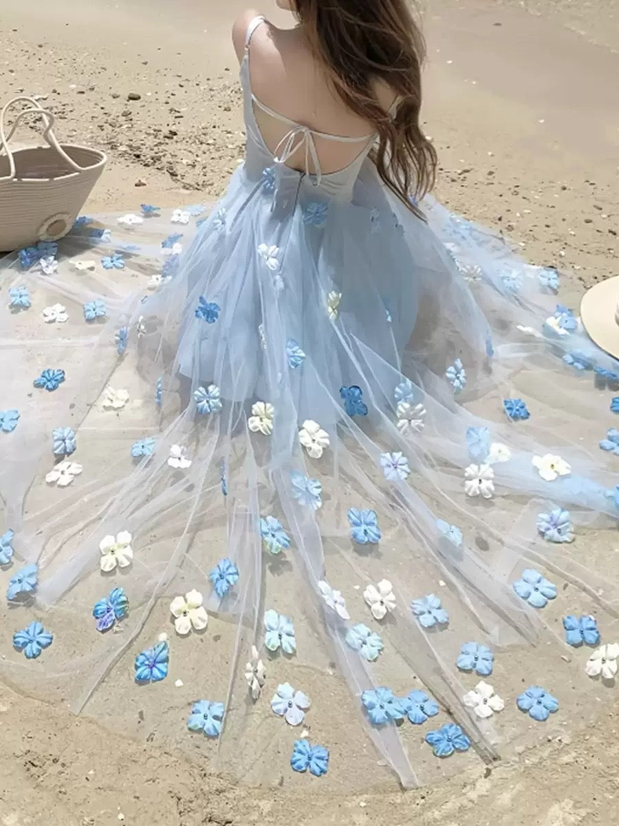 Sea Salt Mint Floral Tulle Slip Dress